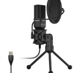 MICROFONO CONDENSADOR USB DE ESCRITORIO CON TRIPOD PLEGABLE, FILTRO POP PARA GRABACION DE VIDEOS.
