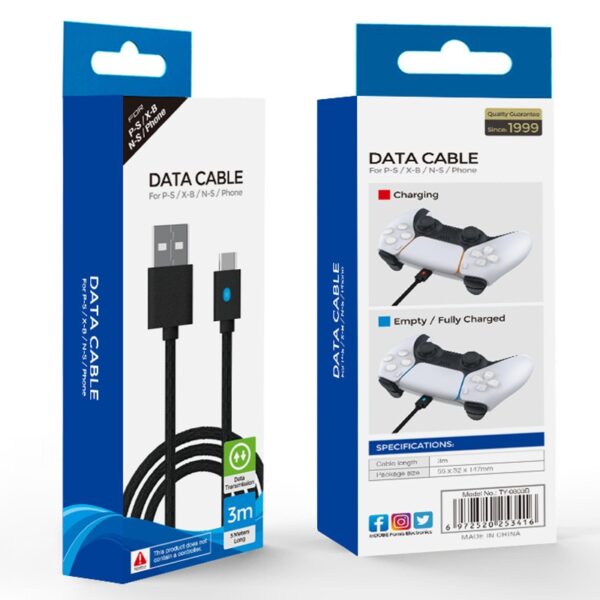 CABLE CARGADOR / DATOS TIPO USB A TIPO C /PS5, XBOX, CELULAR, NINTENDO SWITCH / 3 METROS