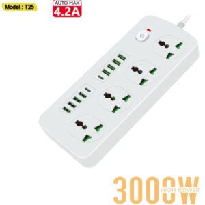 REGLETA DE ALIMENTACION MULTIPLE PARA TELEFONO / PUERTO USB X8 / PUERTO TIPO-C X2 / T25 / 3000W / BLANCO