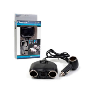 CARGADOR PARA CARRO ENCENDEDOR CON DOBLE PUERTO USB Y TRIPLE ENTRADA DE CARGADORES OLESSON