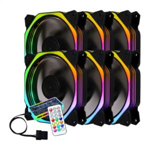 KIT 6 VENTILADORES ENFRIADOR DE CPU 120MM LED ARGB CON CONTROLADOR REMOTO. (NEGRO)