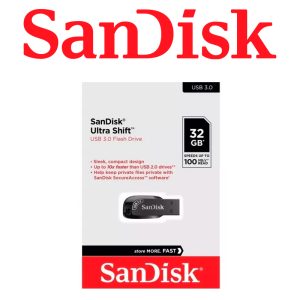 PENDRIVE SANDISK 32GB / USB 3.2 GENERACION 1 / 100MB/S / ULTRA SHIFT/ COMPATBILE CON WINDOWS 10