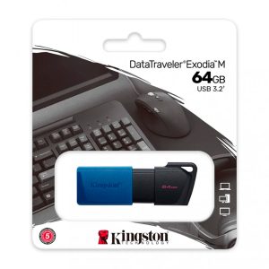 PENDRIVE KINGSTON 64GB / USB 3.2 / DATATRAVELER EXODIA M / DTXM/64GB / NEGRO CON AZUL
