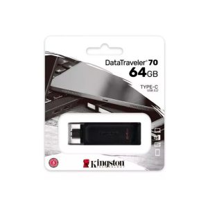 PENDRIVE KINGSTON 64GB / USB-C USB 3.2 1RA GEN / DATATRAVELER 70 / DT70/64GB / NEGRO
