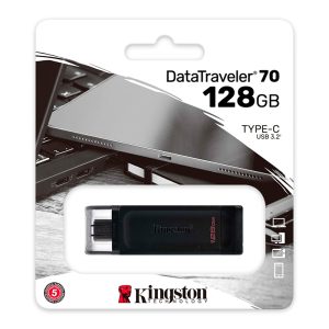 PENDRIVE KINGSTON 128GB / USB-C USB 3.2 1RA GEN / DATATRAVELER 70 / DT70/128GB / NEGRO
