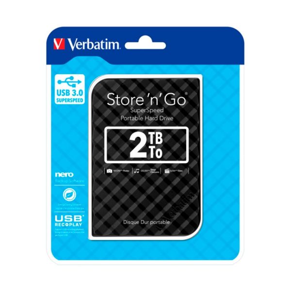 DISCO DURO PORTATIL EXTERNO VERBATIM 53195 / 2TB / PORTABLE / USB 3.0 / 5.400RPM / NEGRO