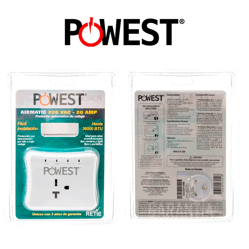 PROTECTOR DE VOLTAJE AUTOMATICO POWEST AIRMATIC 220 VAC - 20A / HASTA 36000BTU