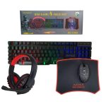 COMBO GAMING TECLADO MOUSE AUDIFONOS ALFOMBRILLA GAMER RGB 4 EN 1