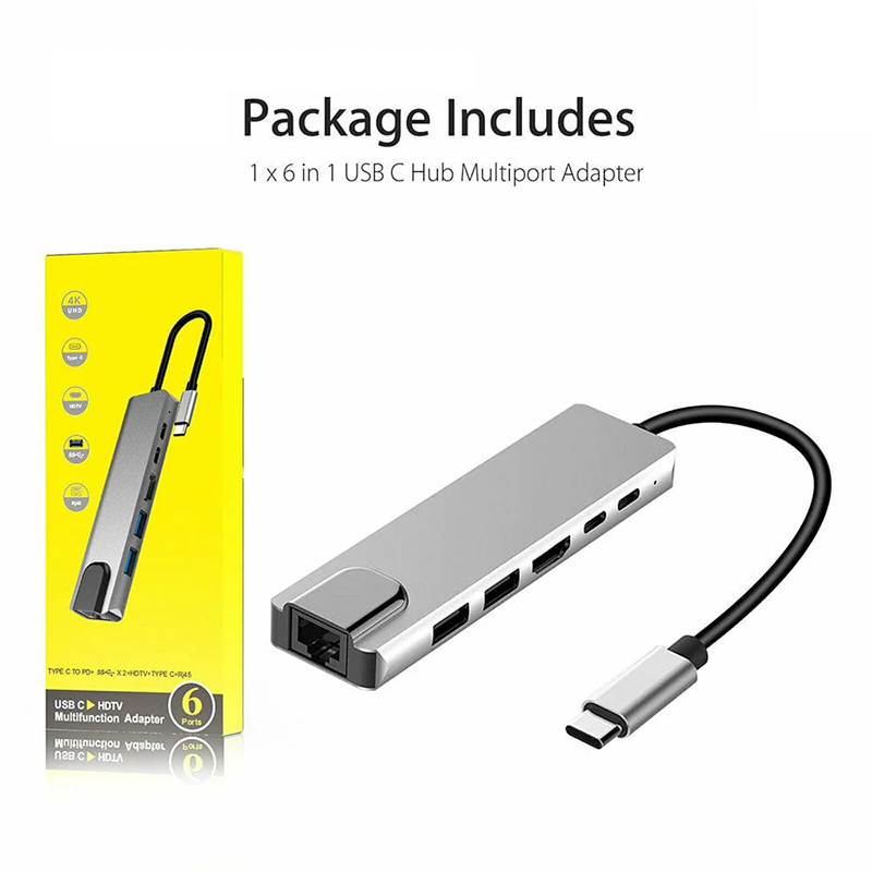 DOCKING HUB MULTIPUERTOS TIPO-C 6 EN 1 / RJ45 X1 / HDMI X1/ 2 USB 3.0 / TIPO C X2 .
