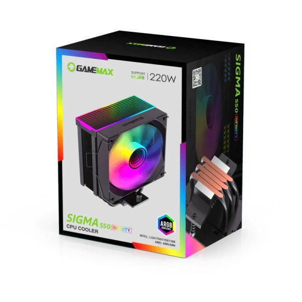 FAN VENTILADOR / COOLER DE TORRE GAMEMAX SIGMA 550 INFINITY / NEGRO / PARA CASE ATX / ARGB
