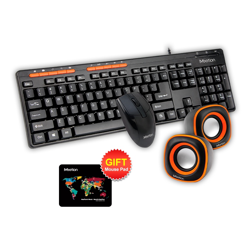 COMBO 3 EN 1 MEETION C105 / MOUSE / TECLADO / PARLANTE / CABLE USB / ERGONOMICO