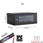 GABINETE RACK 4U CON VIDRIO TEMPLADO REFORZADO (53.0 cm × 40.0 cm × 21.0 cm) / GRATIS VENTILADOR Y REGLETA MULTITOMA / BANDEJA