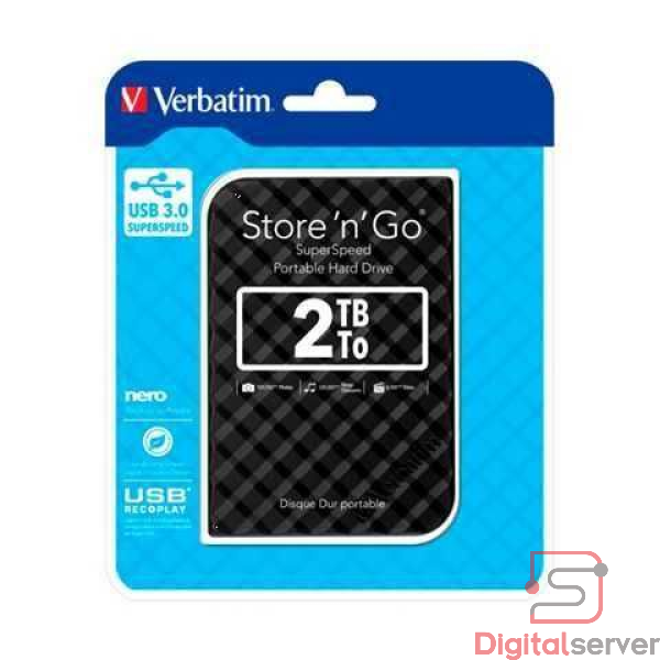 DISCO DURO PORTATIL EXTERNO VERBATIM 53195 / 2TB / PORTABLE / USB 3.0 / 5.400RPM / NEGRO