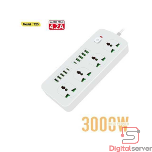 REGLETA DE ALIMENTACION MULTIPLE PARA TELEFONO / PUERTO USB X8 / PUERTO TIPO-C X2 / T25 / 3000W / BLANCO / 3 METROS