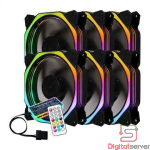 KIT 6 VENTILADORES DEXTOR ENFRIADOR DE CPU 120MM LED ARGB CON CONTROLADOR REMOTO (NEGRO)