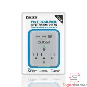 REGLETA TOMACORRIENTE FORZA PROTECTOR DE VOLTAJE 490J / 1875W / FWT-331USBC  / 2 USB / 1 TIPO C /