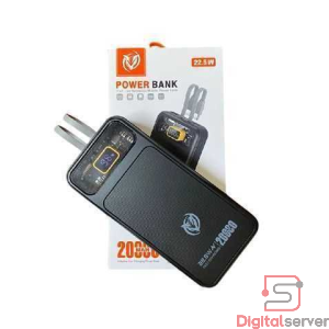POWER BANK P20 / 20000 MAH / 22.5W / QC 3.0 + PD 3.0 / LED DISPLAY / CABLES INTEGRADOS / PUERTO TIPO-C / PUERTO LIGHTNING