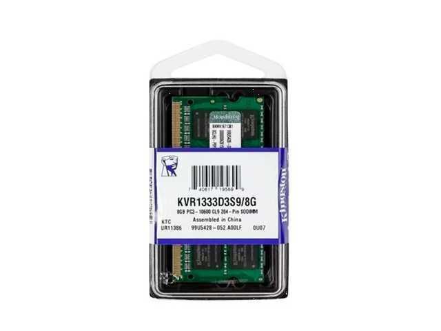 MEMORIA RAM KINGSTON DDR3 8GB 1333MHZ / PC3-10600 / CL9 / 204 PIN / SODIMM / PARA LAPTOP