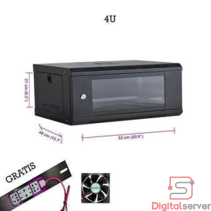GABINETE RACK 4U CON VIDRIO TEMPLADO REFORZADO (53.0 cm × 40.0 cm × 21.0 cm) / GRATIS VENTILADOR 