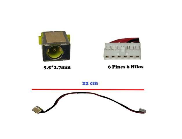 PIN DE CARGA P LAPTOP ACER NITRO 5 AN515-31 / AN515-41 / AN515-42 / AN515-51 / AN515-52 / AN515-53 / AN515-54 / A715-71 / 5.5×1.7 MM / 20 CM / 6 PINES
