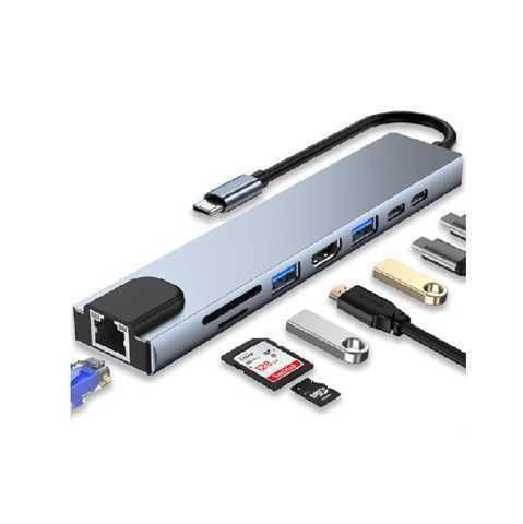 DOCKING STATION AVANTI ADAPTADOR HUB 8 EN 1 TIPO C / 4K UHD HDMI CON RJ45 SD / TF LECTOR DE TARJETAS PD / USB 3.0 X 2 - Imagen 2