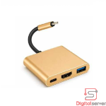 ADAPTADOR CONVERTIDOR 3 EN 1 / LCS-CF1522 / TIPO C MACHO A 3 SALIDAS TIPO C / HDMI / USB 3.0 / COLOR DORADO