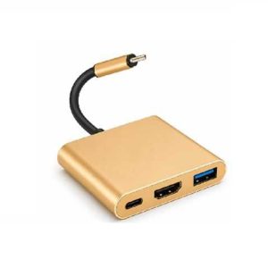 ADAPTADOR CONVERTIDOR 3 EN 1 / LCS-CF1522 / TIPO C MACHO A 3 SALIDAS TIPO C / HDMI / USB 3.0 / COLOR DORADO