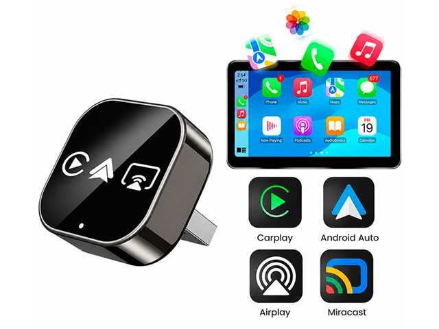 ADAPTADOR CON CABLE A INALÁMBRICO CARPLAY PARA APPLE IPHONE / ANDROID AUTO / AIRPLAY / MIRACAST